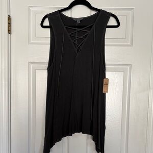 American Eagle Outfitters Charcoal Lace-Up Tank Top
